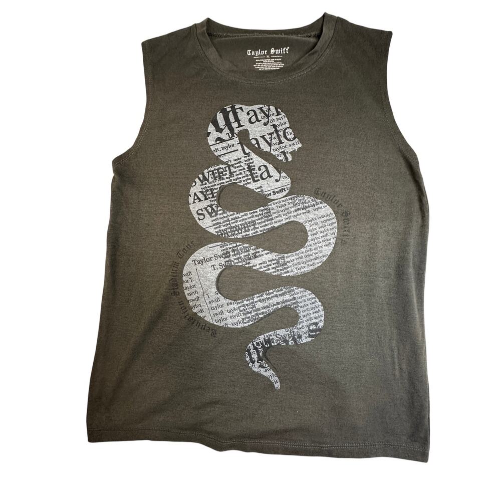 Taylor Swift Tank Top Reputation Tour Newsprint Snake Muscle Tee Goth Grunge XL